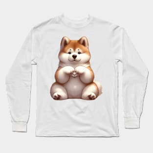 Valentine Akita Dog Giving Heart Hand Sign Long Sleeve T-Shirt